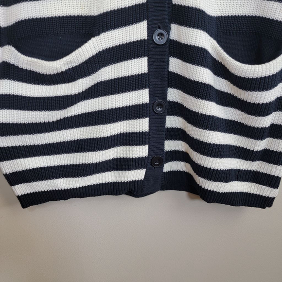 Cabi #5289 Whistle Black White Stripe Short Sleeve Knit Cardigan Sweater XS - Picture 7 of 11